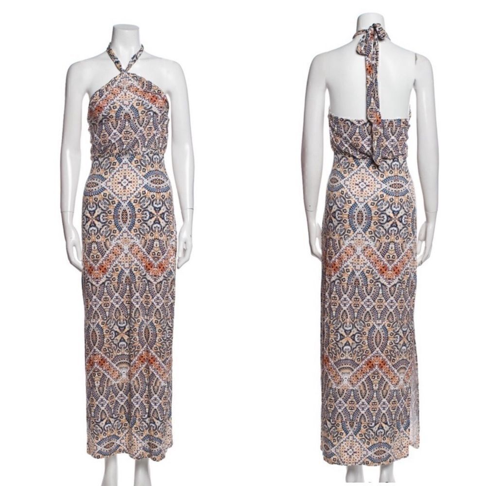☀️ Cynthia Rowley Halter Printed Jersey Knit Maxi Dress kaleidoscope boho